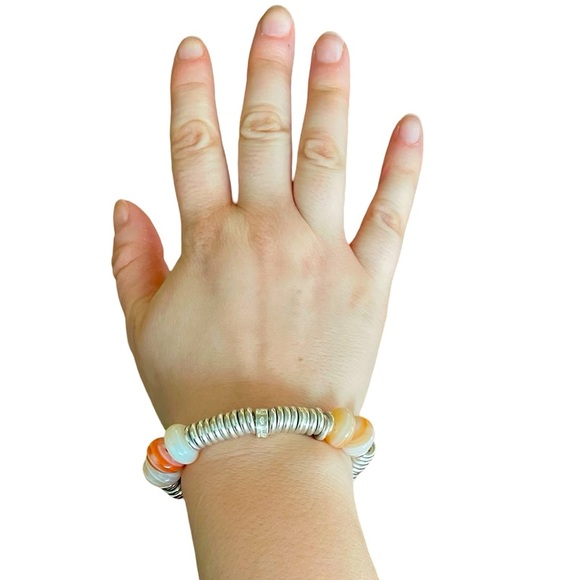 Links Of London Sterling Silver Marbled Rose Quartz Bracelet Vintage - Picture 3 of 8